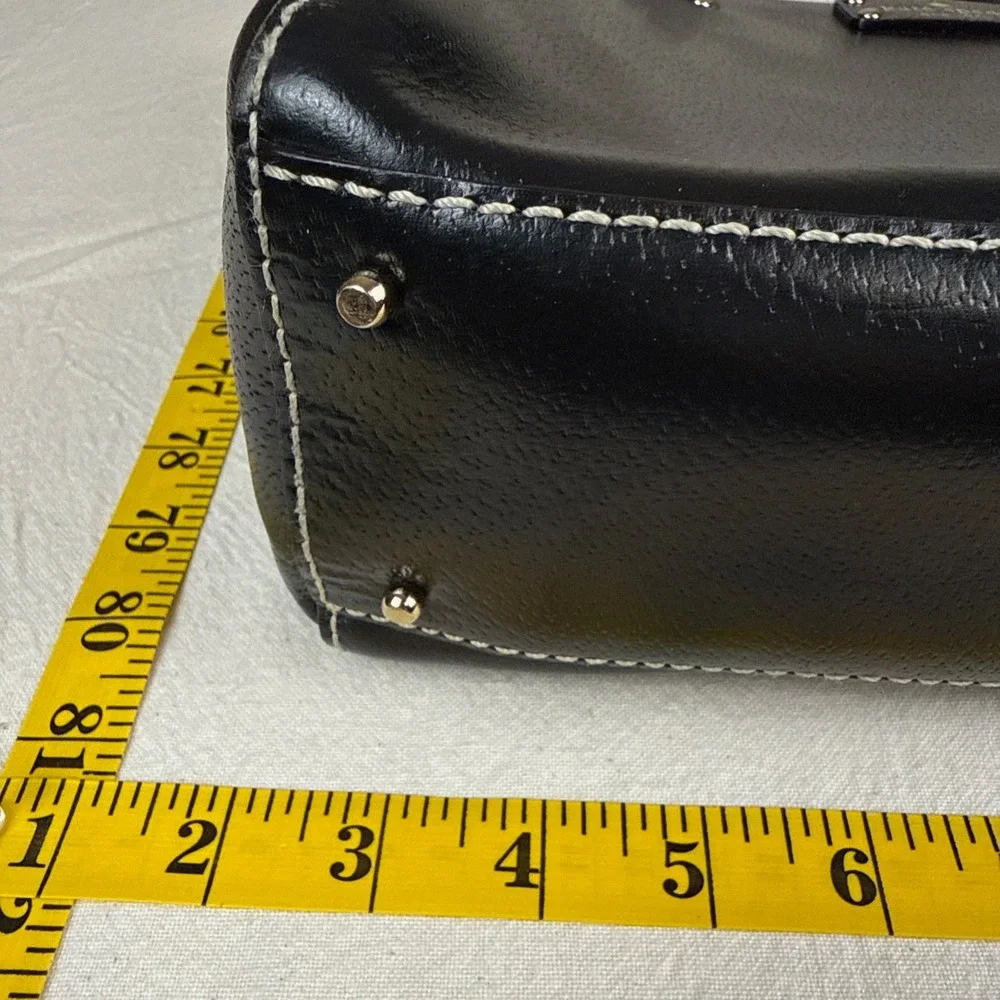 Kate Spade Tote Bag Womens Med Black Classic Leather Polka Dot Lining Stitching